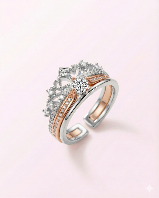 Anillo Corona Real Duo™ - Anillo ajustable en Plata 925 y Oro Rosa