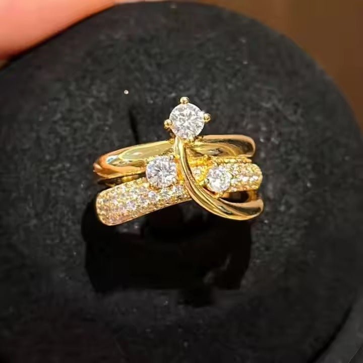 Carry me Estrella Fugaz™ Exclusivo anillo de 3 estrellas en doble capa, bañado en oro y ajustable