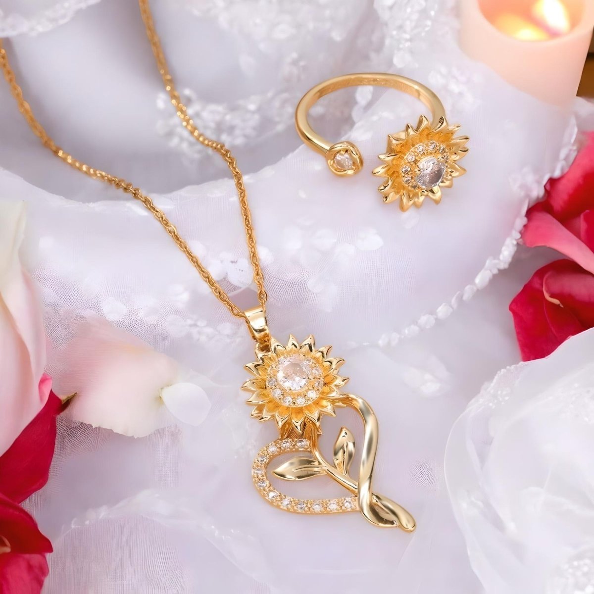 Girasol Heart Duo™ Anillo y Collar antiestrés de girasol giratorio - Podios