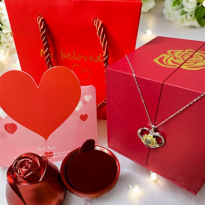 Girasol Megan - Collar te Amo en 100 idiomas en caja de rosa ascendente - Podios