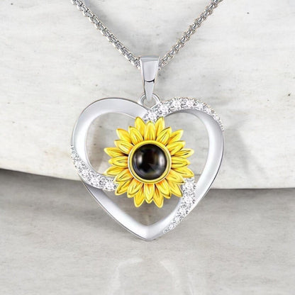 Girasol Megan - Collar te Amo en 100 idiomas en caja de rosa ascendente - Podios