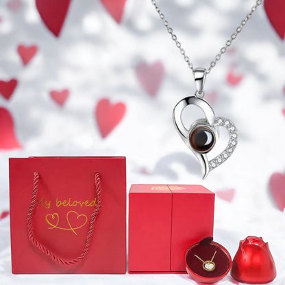 HotRose Deluxe™ Conjunto con collar “te amo el 100 idiomas” en caja de rosa ascendente - Podios